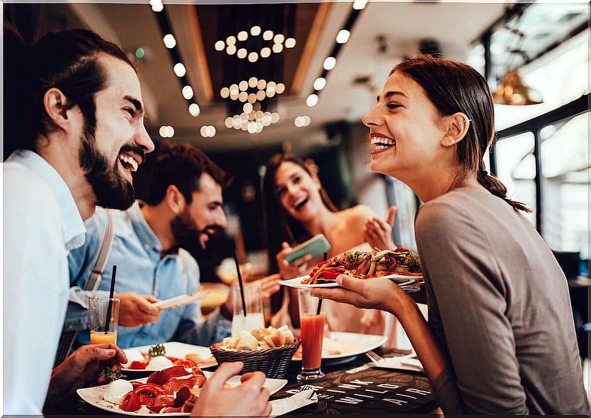 friends eating in a restaurant 