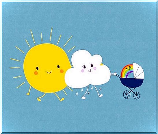 sun, cloud and rainbow family