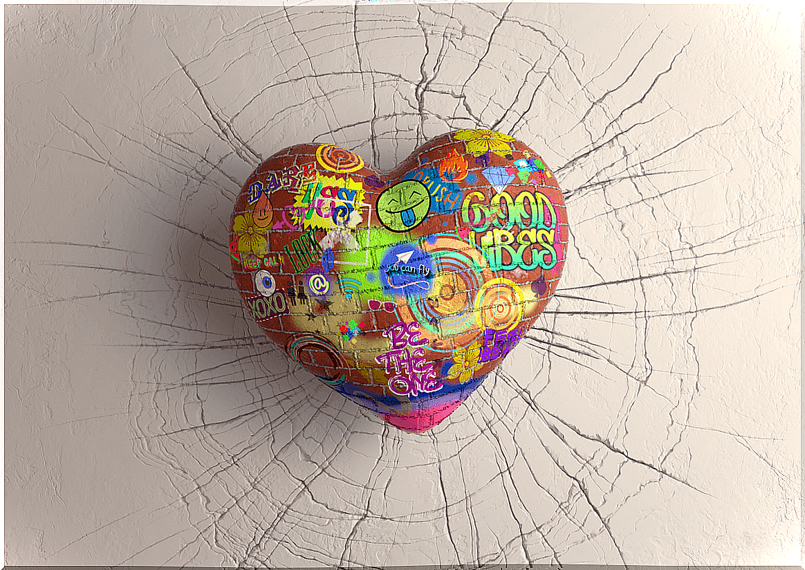 Stone heart with graffiti 